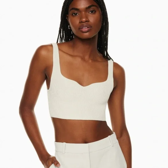NWT Aritzia Babaton Estelle Sculpt Notch Knit Crop Top in Toasty Chaud - Picture 4 of 4